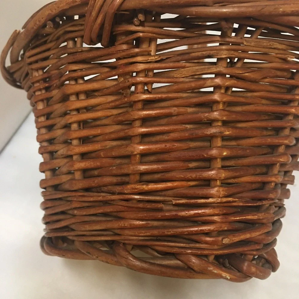 Woven Willow Basket Home Decor Small Brown Rustic Twisted Handle Bohemian